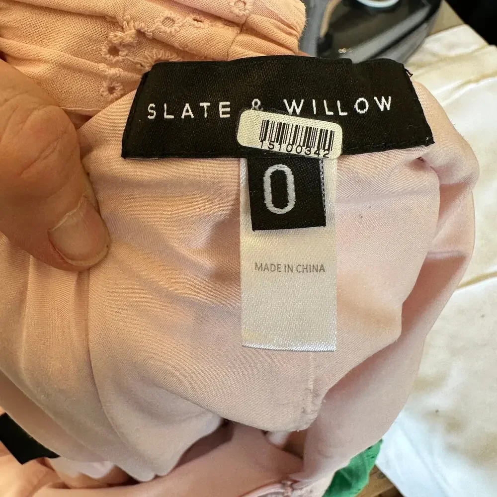 Slate & Willow Green Pink Tiered Ruffle Maxi Dress Size 0 Eyelet Cotton $310 - Picture 8 of 10